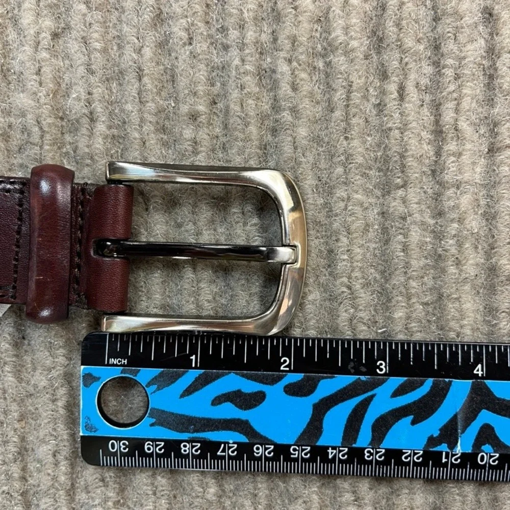 Fossil Mens Burgundy Mahogany Leather Belt Silver Buckle Modern Vintage 38 40